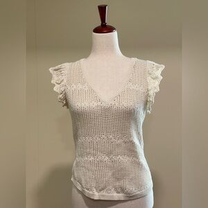 NWT Melrose And Market Open Stitch Ruffle Sweater Ivory Dove Size M